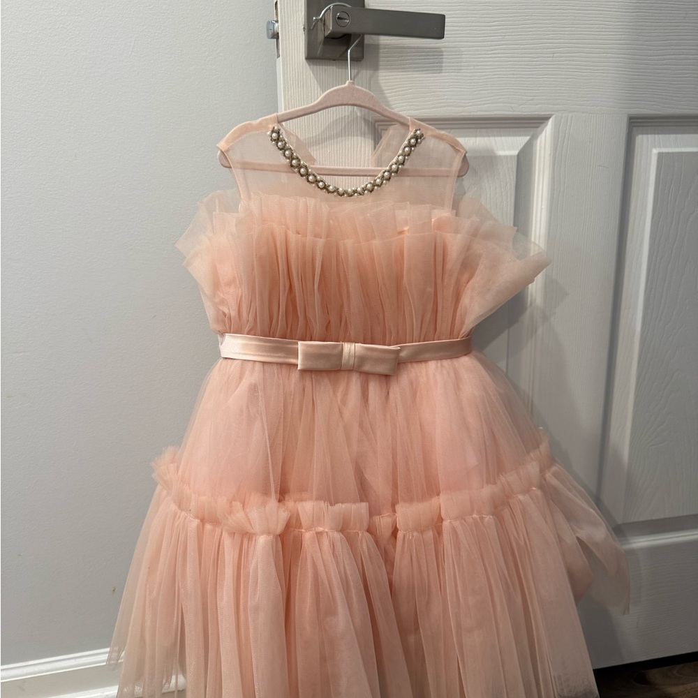 Elegant Peach Tulle Kids Dress